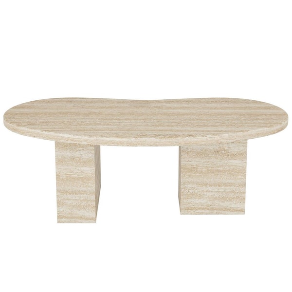 BYBLIGHT Allan 45 in. Oak Oval Wood Coffee Table with Pedestal