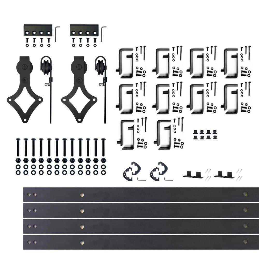 13 ft./156 in. Black Rustic Double Track Bypass U-Shape Sliding Barn Door Hardware Kit - Diamond Design Roller price history on PriceWatchPro