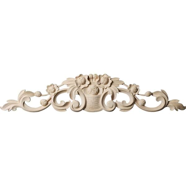 Ekena Millwork 3/4 in. x 25 in. x 5-1/8 in. Lindenwood Medium Bradford Flower Basket Center with Scrolls