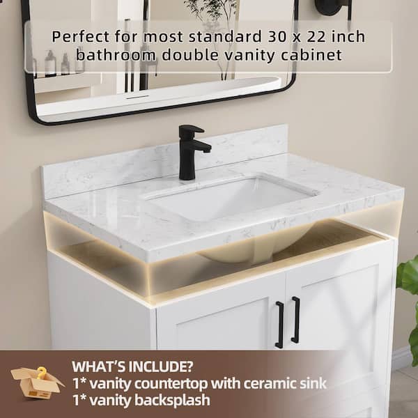 Zeafive Kar 30.3 in. W x 22 in. D Engineered Stone White