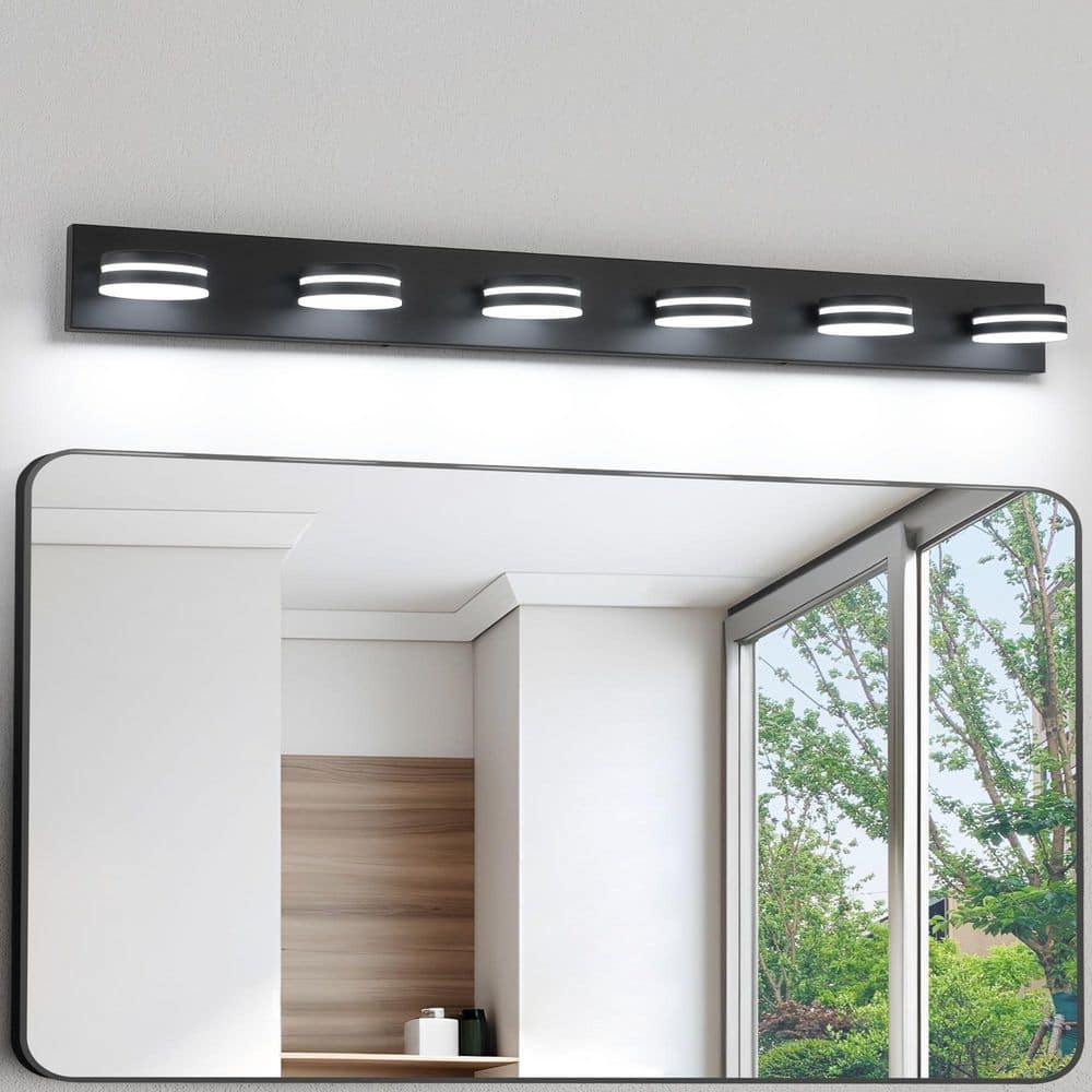 47 in. 6 Light Black LED Bathroom Vanity Light with Dimmable 5500K and 270° Swivel Range Acrylic Lampshade price history on PriceWatchPro