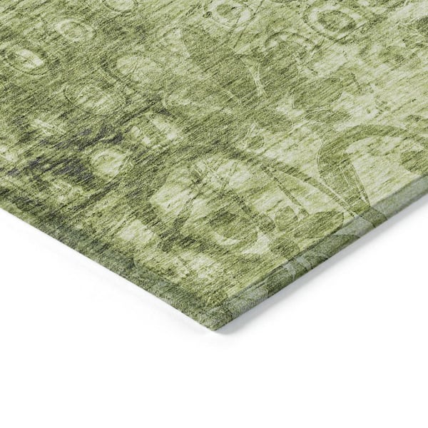 Olive Green 5 ft. x 8 ft. Woven Ikat Polyester Rectangle Indoor / Outdoor Area Rug