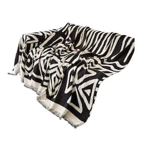 Black and White Boho Couch Cover Thick Chenille Slipcover with Tassel for Furnitures