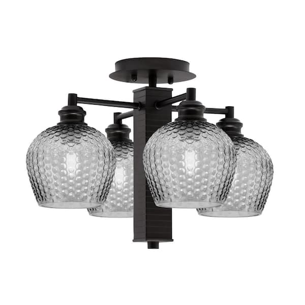 Unbranded Albany 18 in. 4-Light Espresso Semi-Flush with Smoke Textured Glass Shades