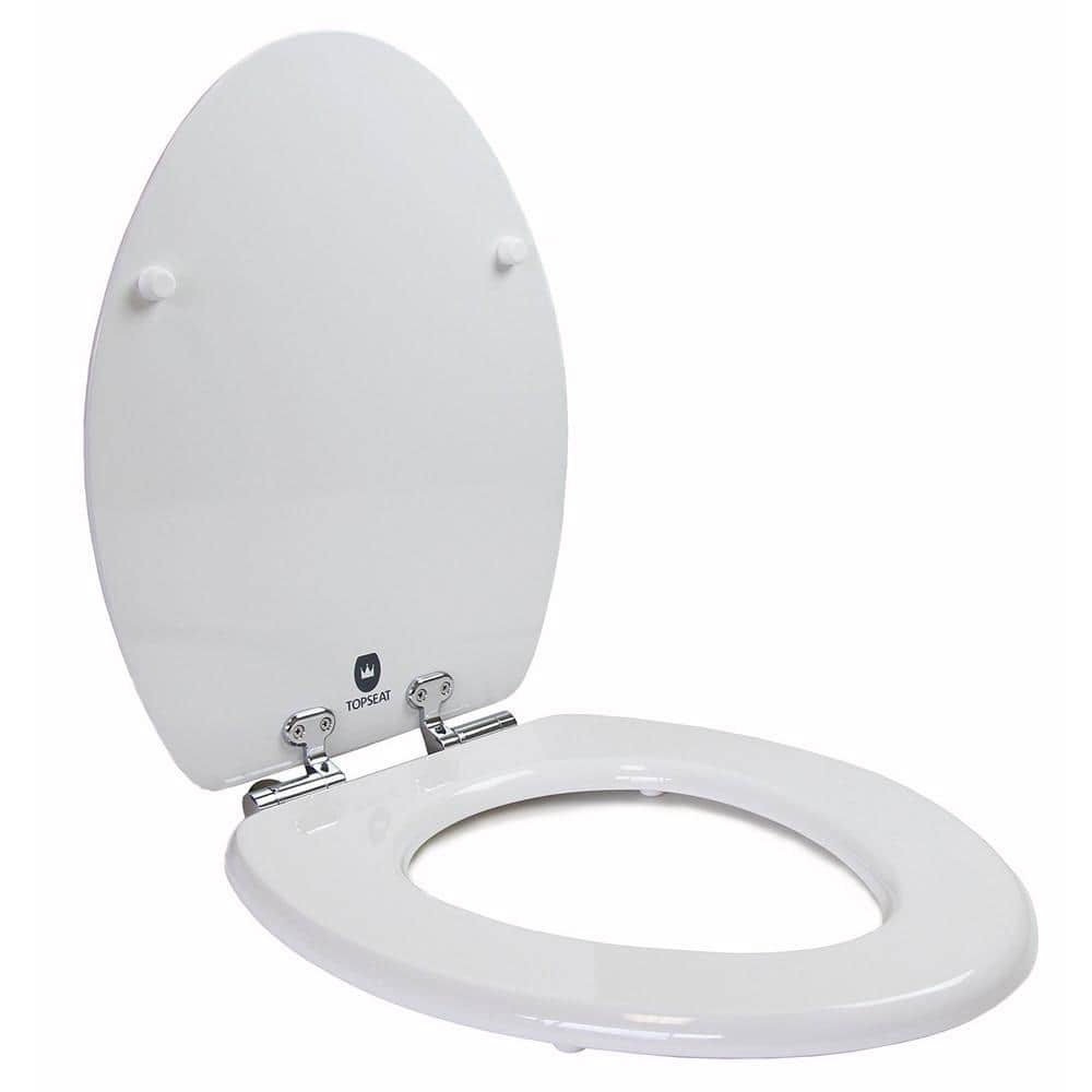 White Elongated Composite Toilet Seat with Chromed Hinges