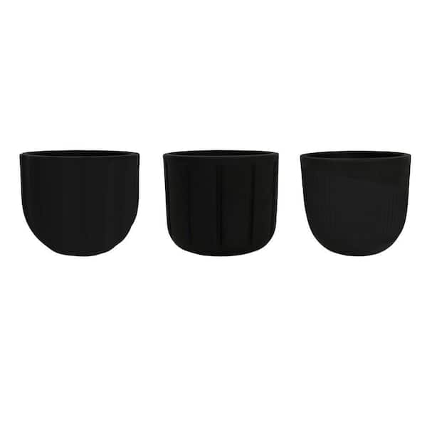 FLORIDIS Spello 6 in. x 6 in. Black Polyethylene Resin Cachepot (3-Pack)
