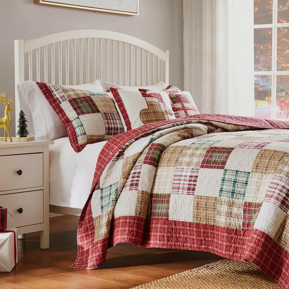 Oxford Red Cotton Reversible Full Quilt Set