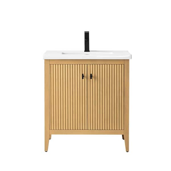 Vanity Art 24 in. W x 18.5 in D x 34 in. H Single Sink Bathroom Vanity Cabinet in Natural Oak with Ceramic Top