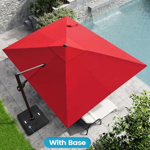 11 ft. x 9 ft. Rectangular Outdoor Cantilever Patio Umbrella in Red Brown with 260 lbs. Base Stand