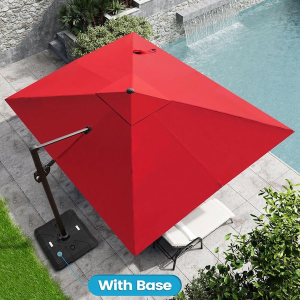 Crestlive Products 11 ft. x 9 ft. Rectangular Outdoor Cantilever Patio Umbrella in Red Brown with 260 lbs. Base Stand