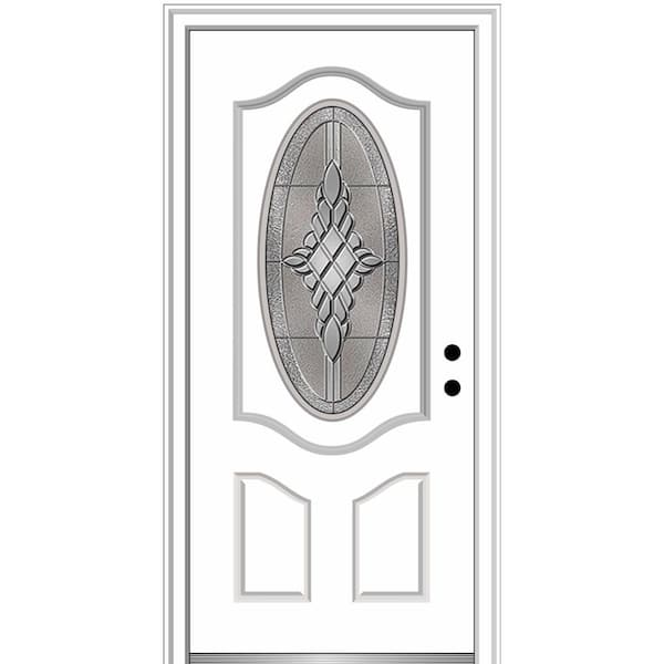 MMI Door 36 in. x 80 in. Grace Left-Hand Inswing Oval-Lite Decorative Primed Fiberglass Prehung Front Door, 4-9/16 in. Frame