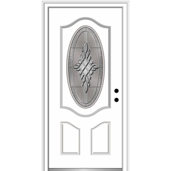 MMI Door 36 in. x 80 in. Grace Left-Hand Inswing Oval-Lite Decorative Primed Fiberglass Prehung Front Door on 6-9/16 in. Frame