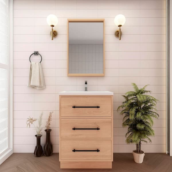 Victoria 24 in. W x 20 in. D x 35 in. H Single Sink Freestanding Bath Vanity in Red Oak with White Acrylic Top