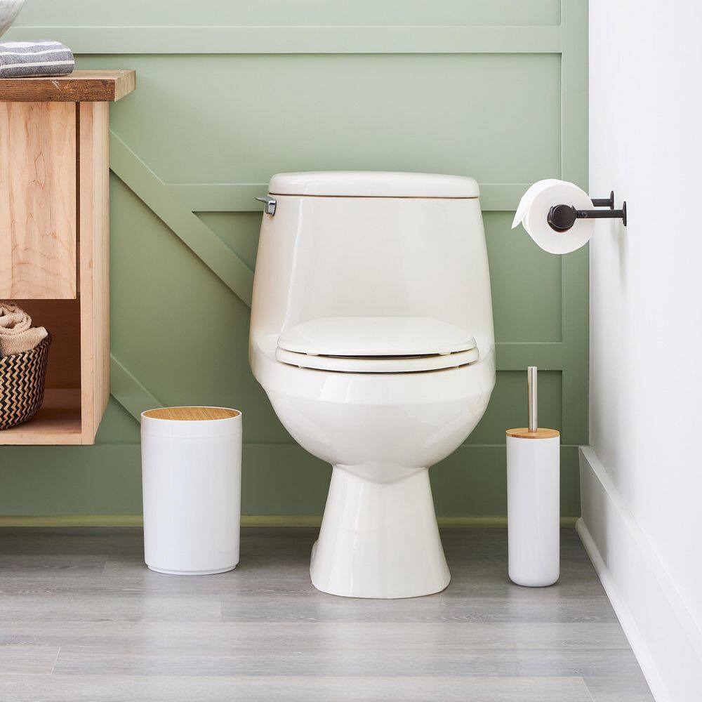 White and Bamboo 6-Piece Bathroom Accessories Set