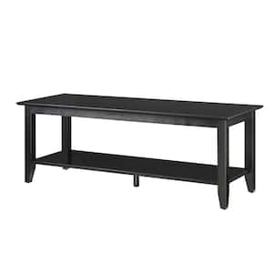 American Heritage 48 in. Black Large Rectangle Wood Coffee Table with Shelf