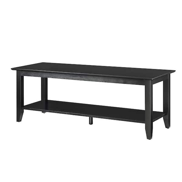 Convenience Concepts American Heritage 48 in. Black Large Rectangle Wood Coffee Table with Shelf