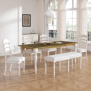 6-Piece Cream/Brown Extendable Wood Top Dining Room Set Seats 5