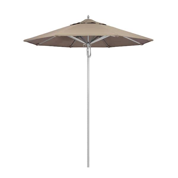 California Umbrella 7.5 ft. Silver Aluminum Commercial Market Patio Umbrella with Pulley Lift in Taupe Sunbrella