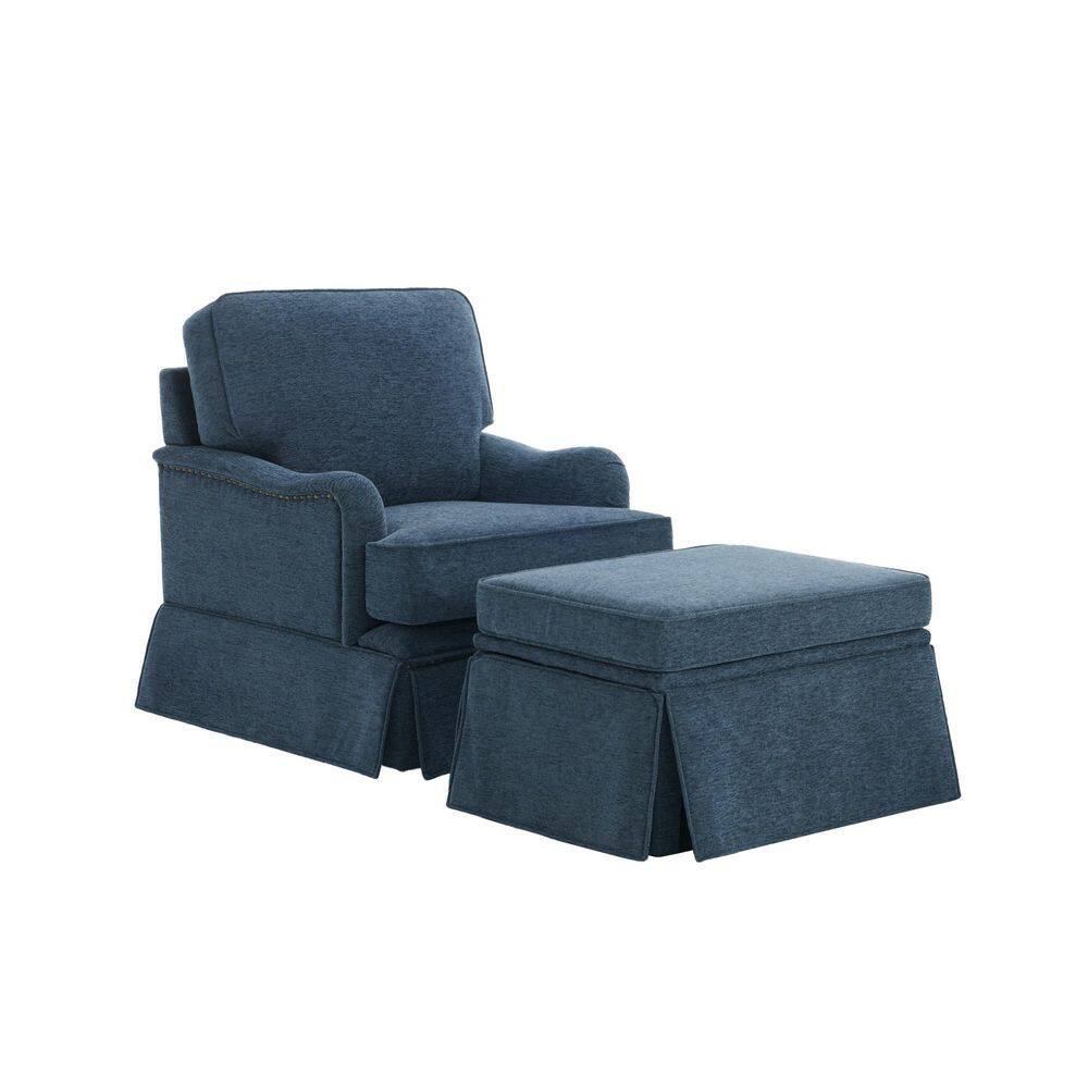 Uixe Navy Blue Chenille 360° Swivel Modern Upholstered Accent Arm