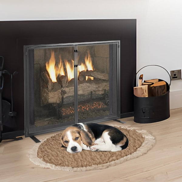 SKYSHALO Fireplace Screen 1-Panel with Door, Sturdy Iron Mesh