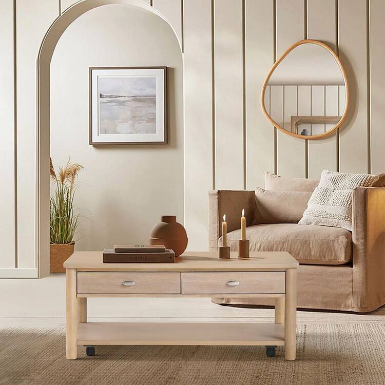 Lazzara Alburgh 47.5 in. Natural Finish Rectangle Wood Cocktail Table