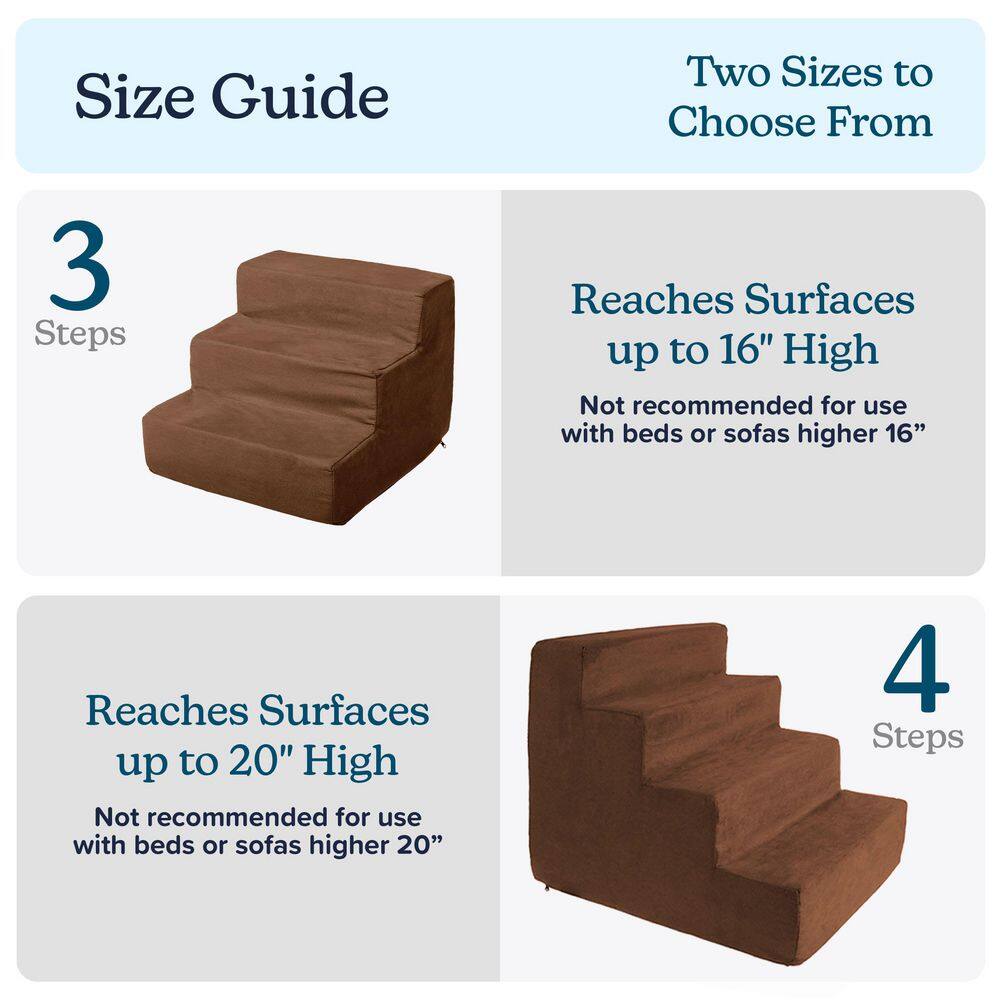Brown 3-Step High-Density Foam Pet Stairs with Microfiber Cover