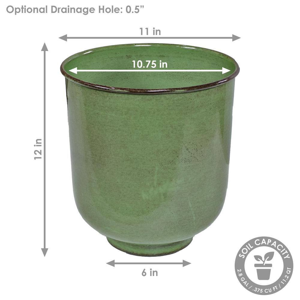 Vivian Jade Glaze 11" Metal Indoor/Outdoor Planter Set