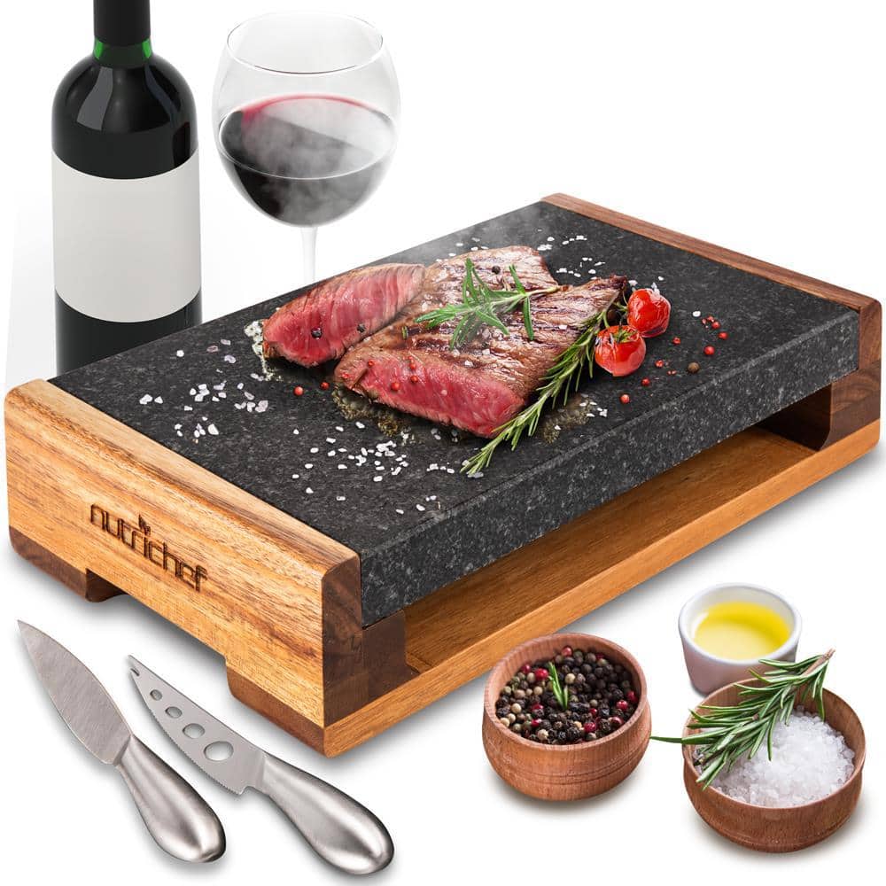 NutriChef Hot Lava Stone Sizzling Steak Plate: Grilled Meat Food  Presentation Serving Platter Set with Stainless Steel Knives PKLVST41 - The  Home Depot