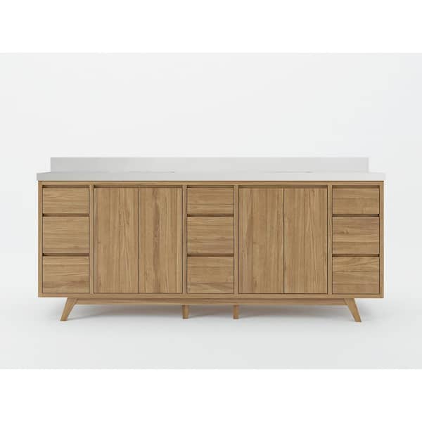 Willow Collections Madison Teak 84 in. W x 22 in. D x 36 in. H Double Sink Bath Vanity in Golden Teak with 2 in White Quartz Top
