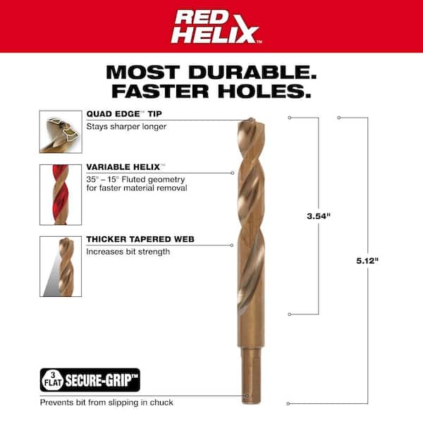Milwaukee 1/2 in. Cobalt Red Helix Twist Drill Bit (5-Pack) 48-89