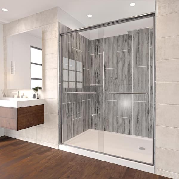 NuVo Driftwood-Rainier 60 in. x 32 in. x 83 in. Base/Wall/Door Rectangular Alcove Shower Stall/Kit Matte Black Right