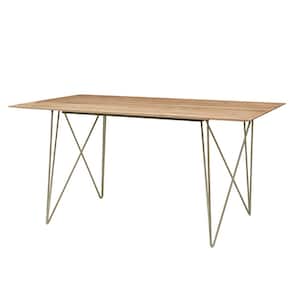Delavan Pecan Brown Finish Rectangular Dining Table for 6 with Golden Metal Hair Pin Base (63 in. L x 29.92 in. H)