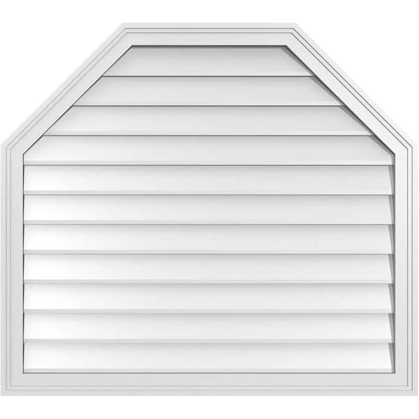 Ekena Millwork 38 in. x 34 in. Octagonal Top Surface Mount PVC Gable Vent: Decorative with Brickmould Frame