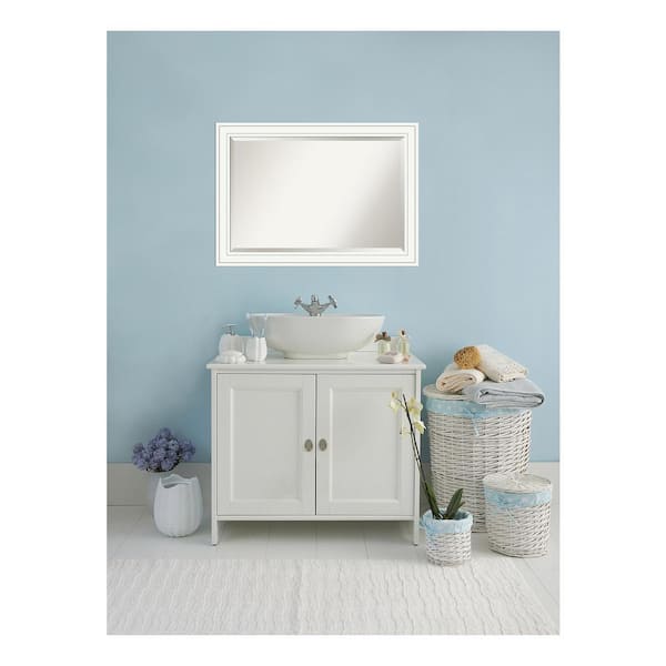 Craftsman White 41 in. x 29 in. Beveled Rectangle Wood Framed Bathroom Wall Mirror in White