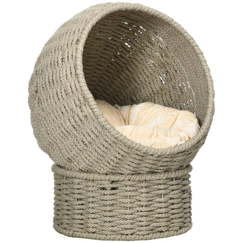 PawHut Elevated Cat Basket Bed with Cushion, Cat Egg Chair Shape, Cute