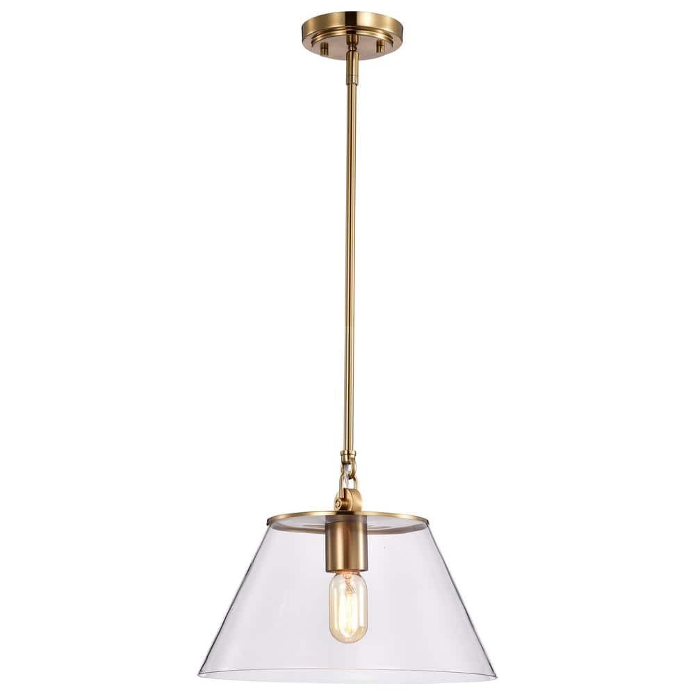 Dover 10" Vintage Brass and Clear Glass Pendant Light