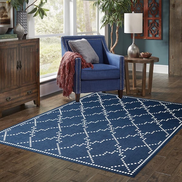 Sienna Navy/Ivory 9 ft. x 13 ft. Trellis Indoor/Outdoor Patio Area Rug