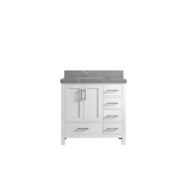 Willow Collections Malibu 36 in. W x 22 in. D x 36 in. H Single Sink Bath Vanity Center in White with 2 in. Piatra Quartz Top