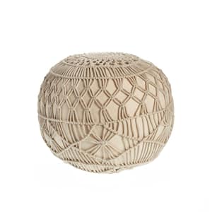 Arleth Macrame Natural 20 in. x 16 in. Round Indoor Pouf