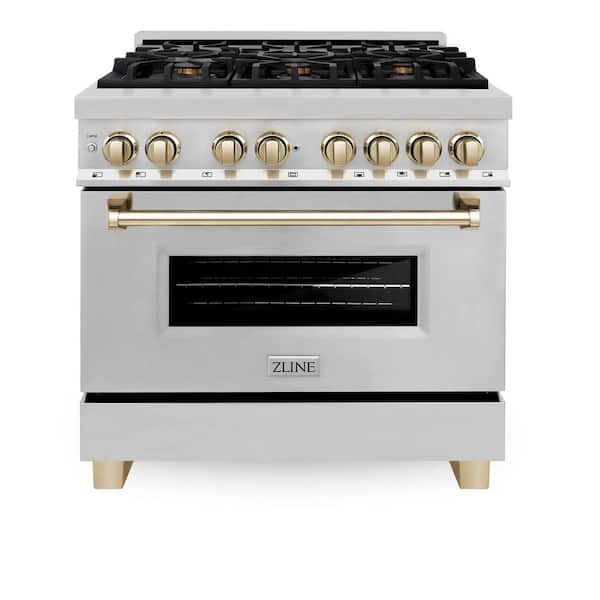 Autograph Edition 36 in. 6 Burner Dual Fuel Range in Stainless Steel and Polished Gold