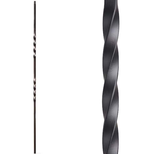 HOUSE OF FORGINGS Twist and Basket 44 in. x 0.5 in. Satin Black Double Twist Solid Wrought Iron Baluster