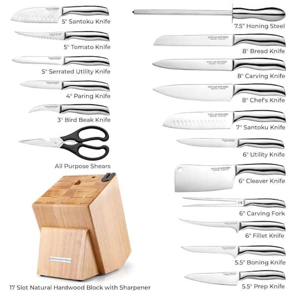 Zulay Kitchen 18-Piece Stainless Steel Kitchen Knife Set with