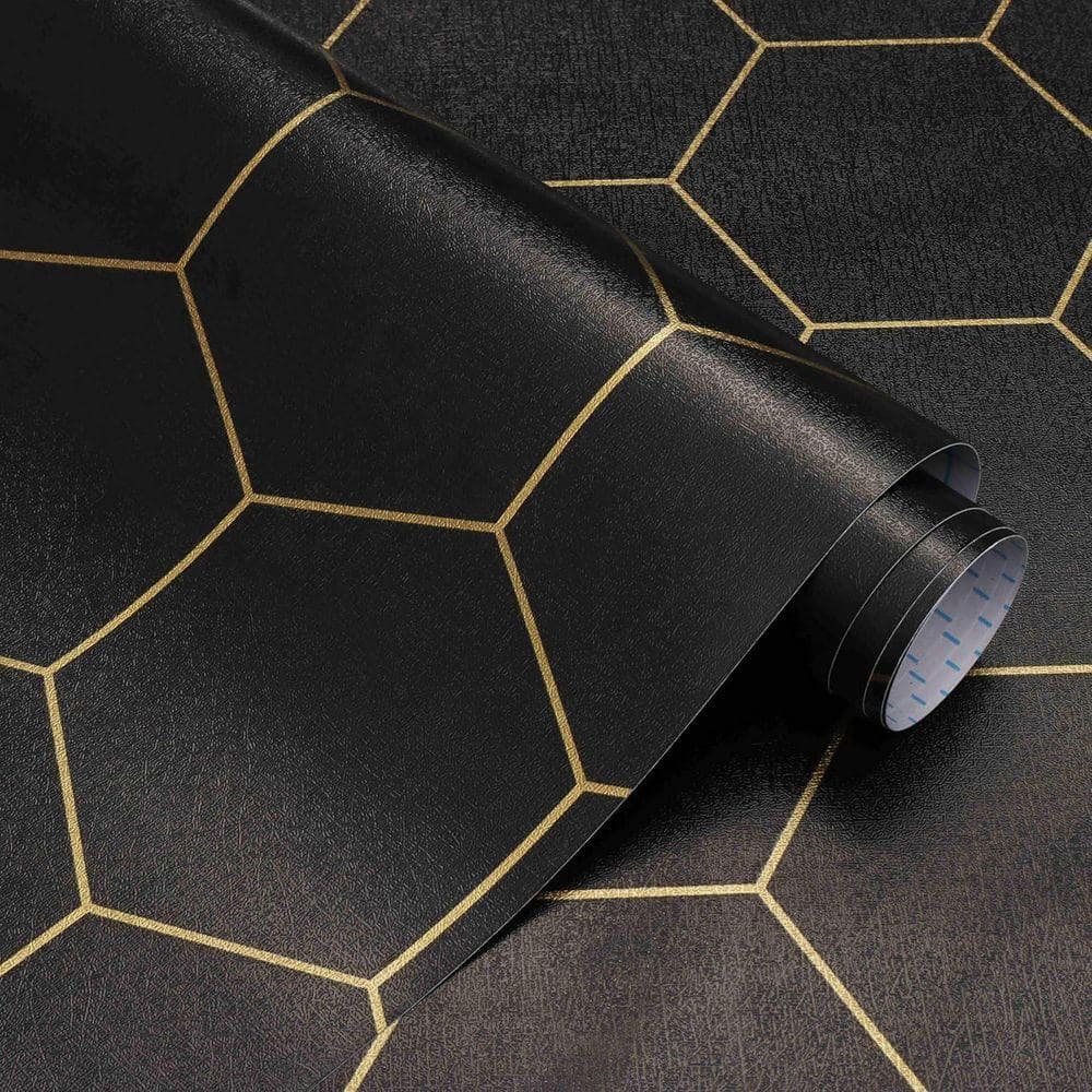 Gold and Black Geometric Hexagonal Contact Paper Peel and Stick