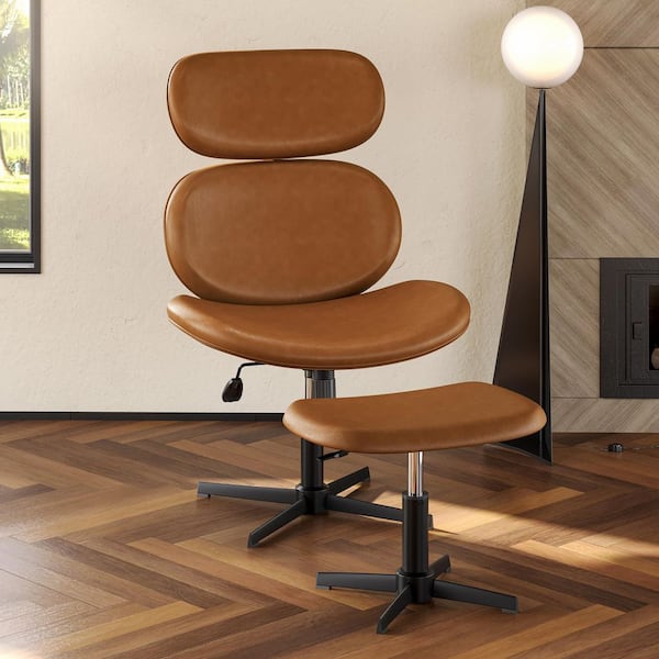 Bestier Modern Brown PU Leather Swivel Chair with Ottoman Lounge Chair Recliner Occasional Chair for Living Room and Office
