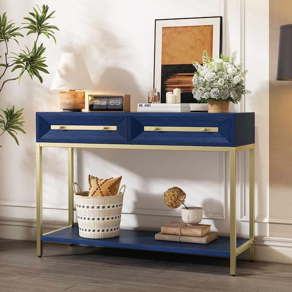 Polibi 45.5 in. Navy Rectangle Wood Console Table Entryway Table