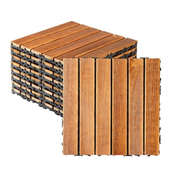 1 ft. x 1 ft. Pine 6-Slat Interlocking Deck Tile in Tan (27 per Case)