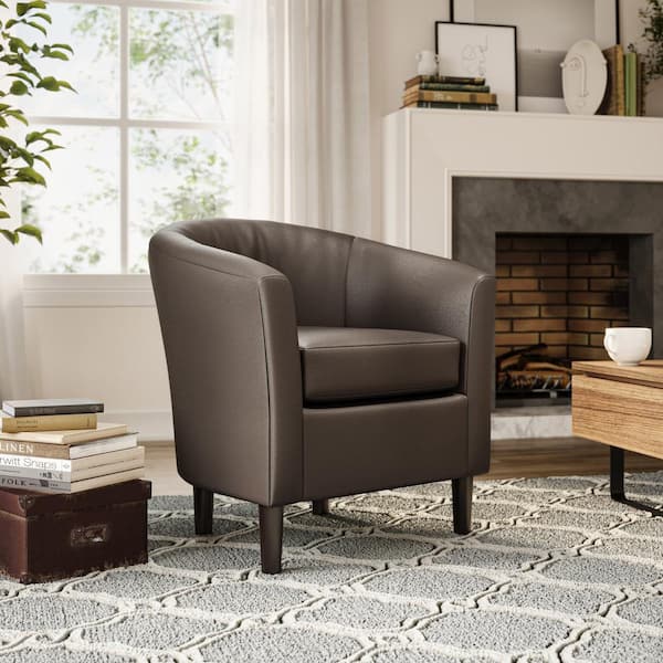 CorLiving Sasha Dark Brown Vegan Leather Barrel Accent Chair