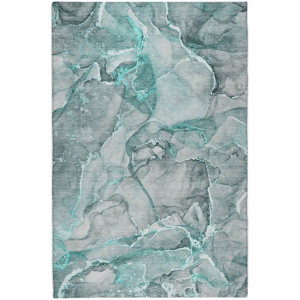Dream Shag Premium Machine Washable Abstract ADS519 Teal 5 ft. x 7 ft. 6 in. Area Rug