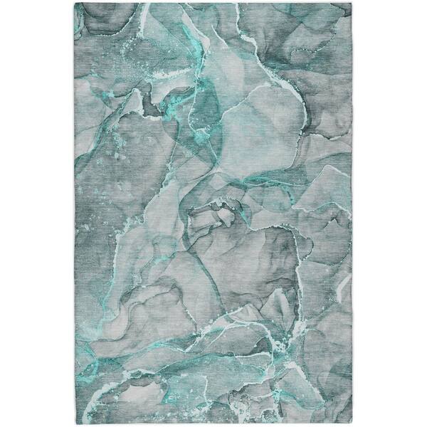 Dream Shag Premium Machine Washable Abstract ADS519 Teal 9 ft. x 12 ft. Area Rug