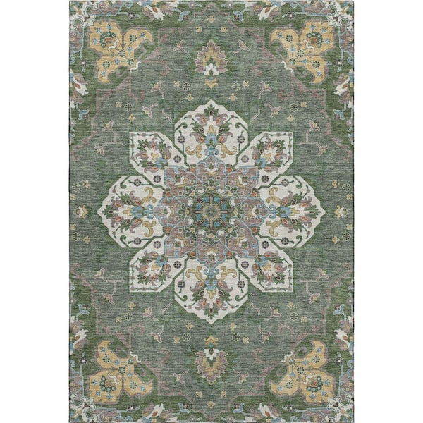 Mayfield Premium Machine Washable Abstract AMF2194 Green 10 ft. x 14 ft. Area Rug